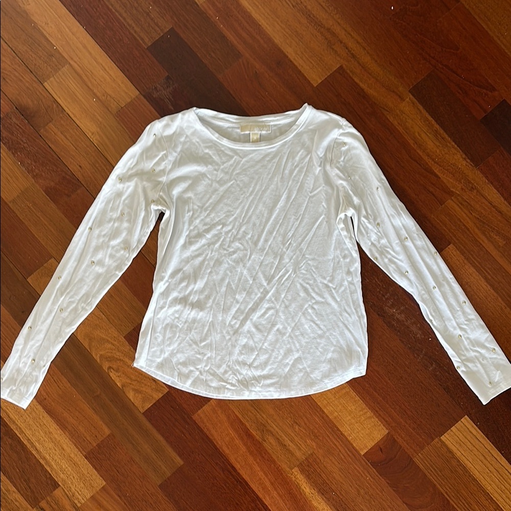 Michael Kors White Fitted Studded Long Sleeve Tee